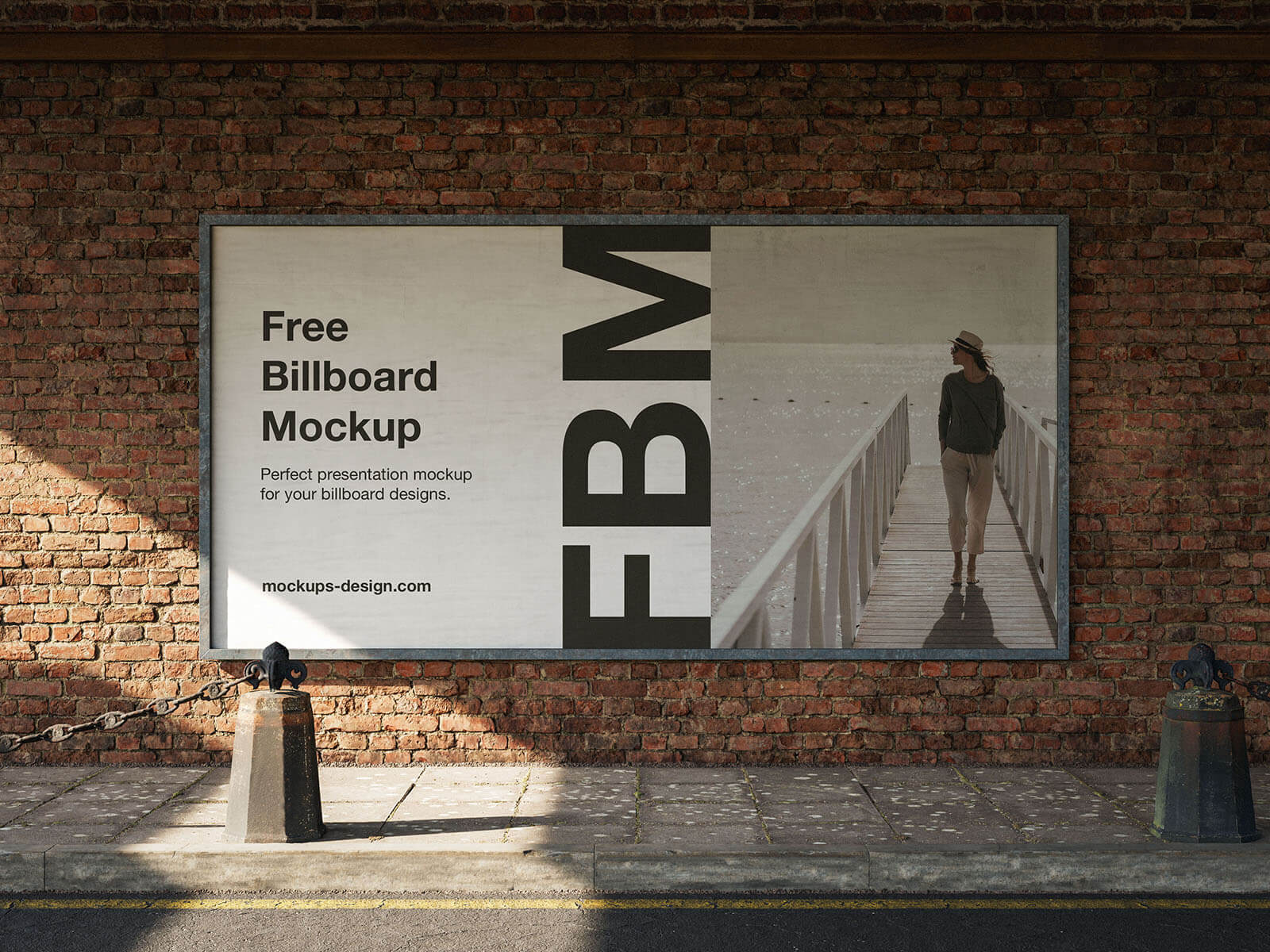 Free Outdoor Advertising Billboard Brick Wall Mockup PSD Set