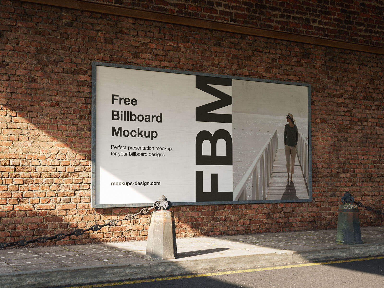 Free Outdoor Advertising Billboard Brick Wall Mockup PSD Set