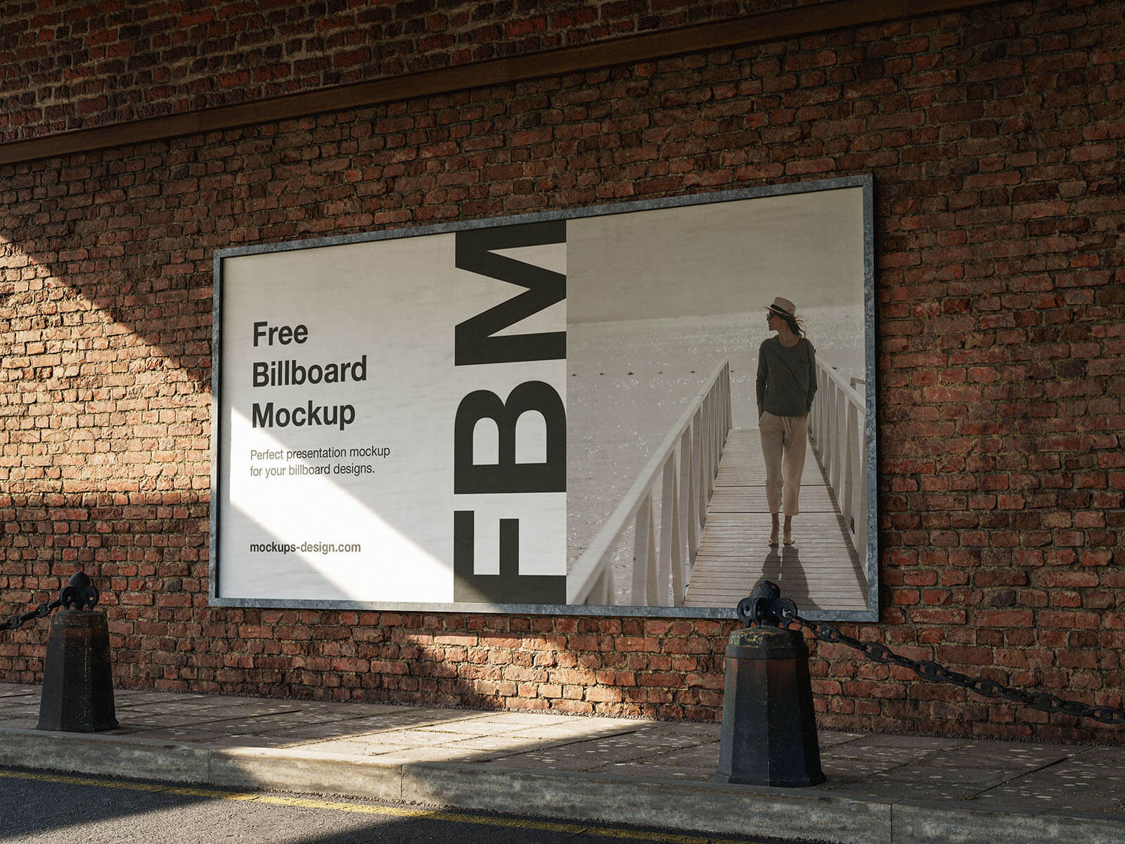 Free Outdoor Advertising Billboard Brick Wall Mockup PSD Set