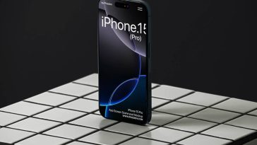 Free Standing iPhone 15 Pro Mockup PSD