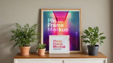 Free Two Wooden Photo Frames Mockup PSD