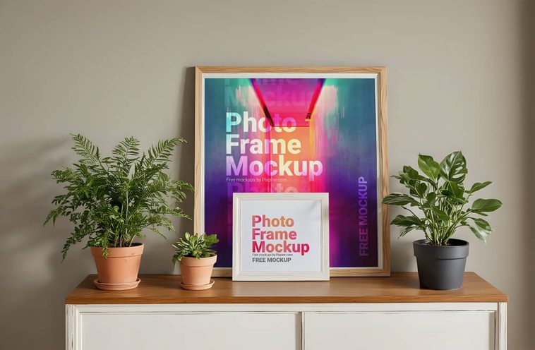 Free Two Wooden Photo Frames Mockup PSD