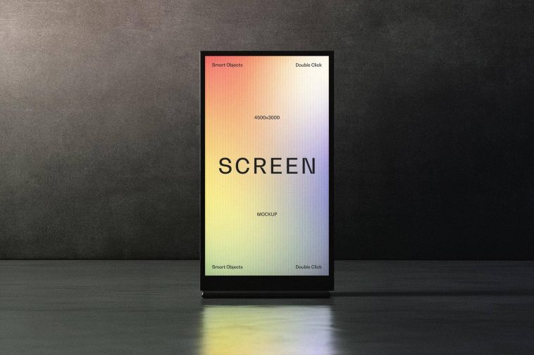 Free Vertical Glowing Digital Ad Screen Mockup PSD