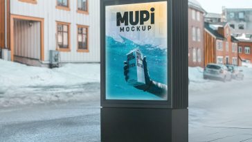 Free Winter Digital Lightbox Poster Mupi Mockup PSD