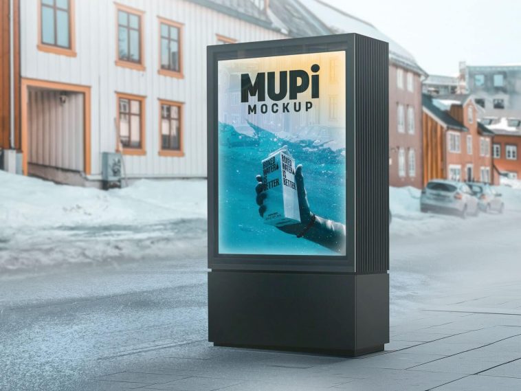 Free Winter Digital Lightbox Poster Mupi Mockup PSD