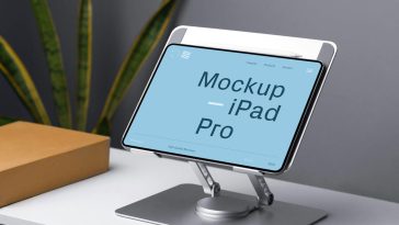 Free iPad Pro On Dock Stand Mockup PSD