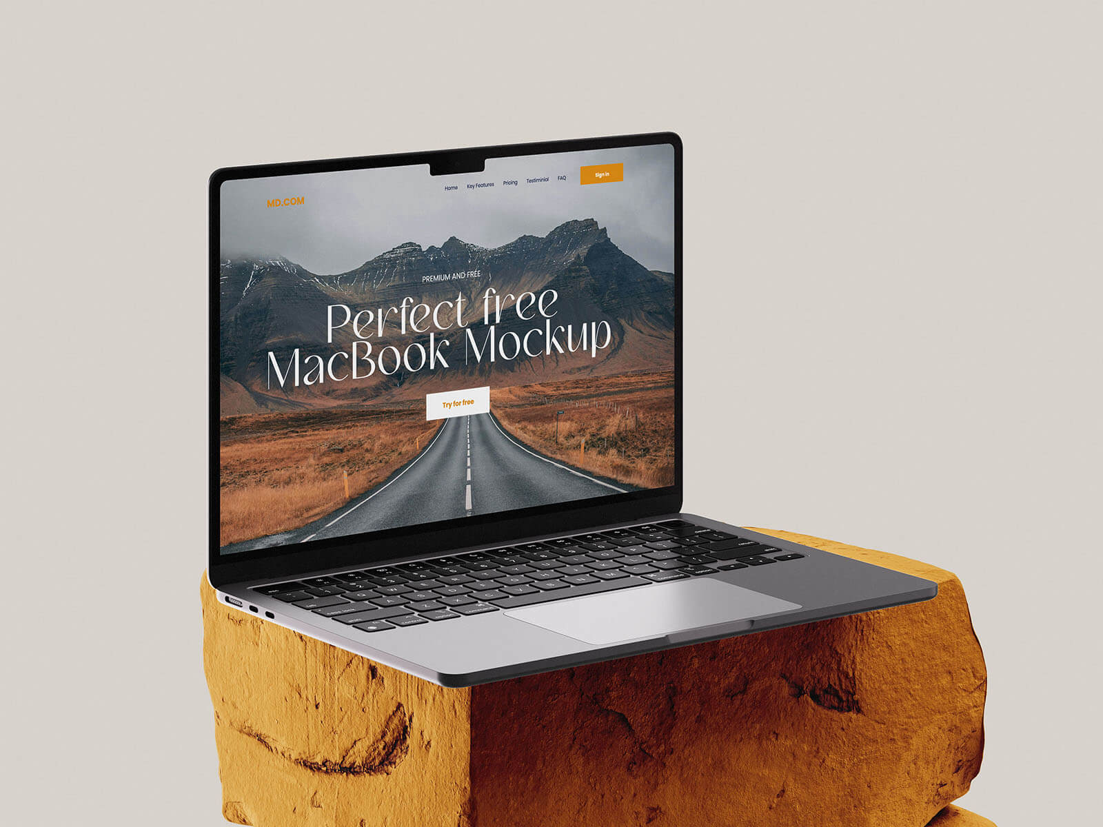 3 Free MacBook Mockups On Stone PSD