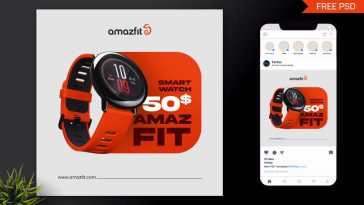 Free Amazfit Smart Watch Product Instagram Post Design PSD Template