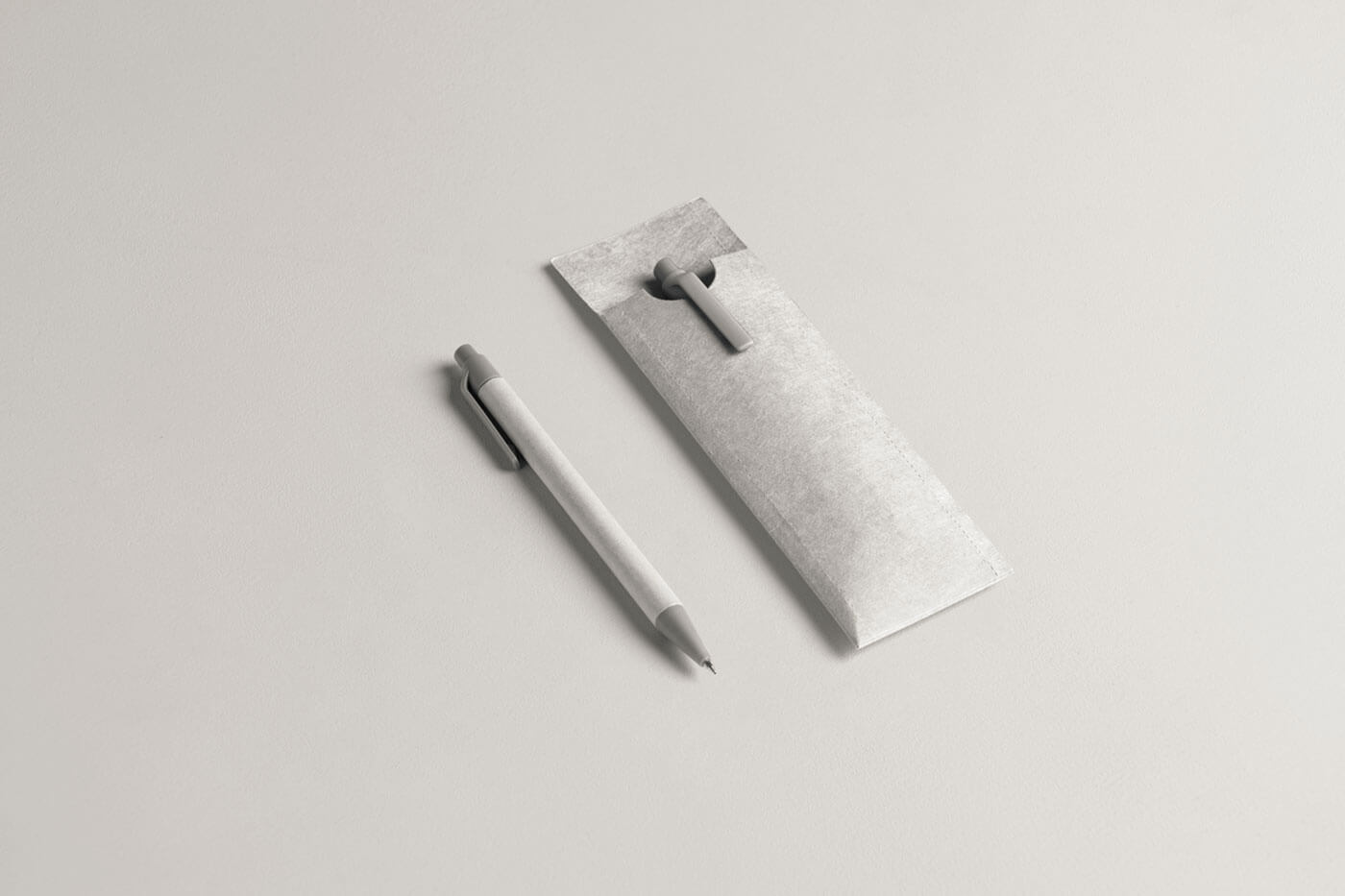 Free Ball Pen With Kraft Paper Case Mockup PSD