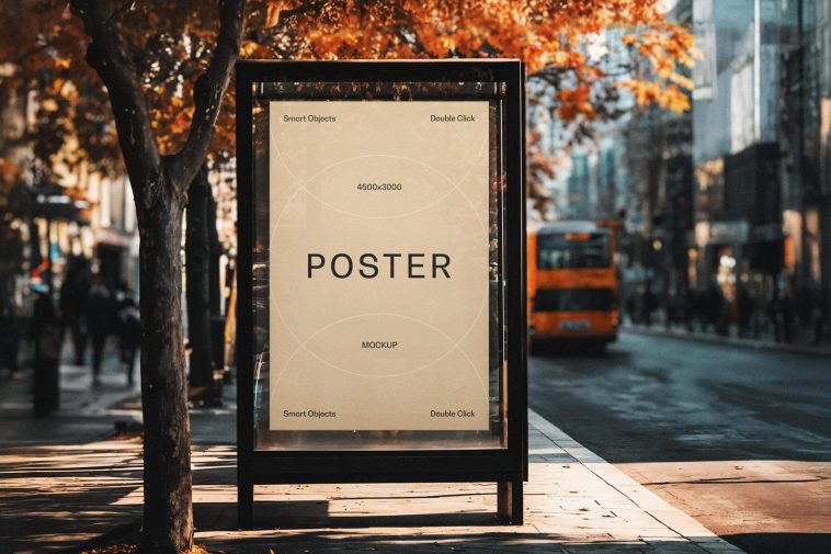 Free Bus Stop Poster Mockup PSD