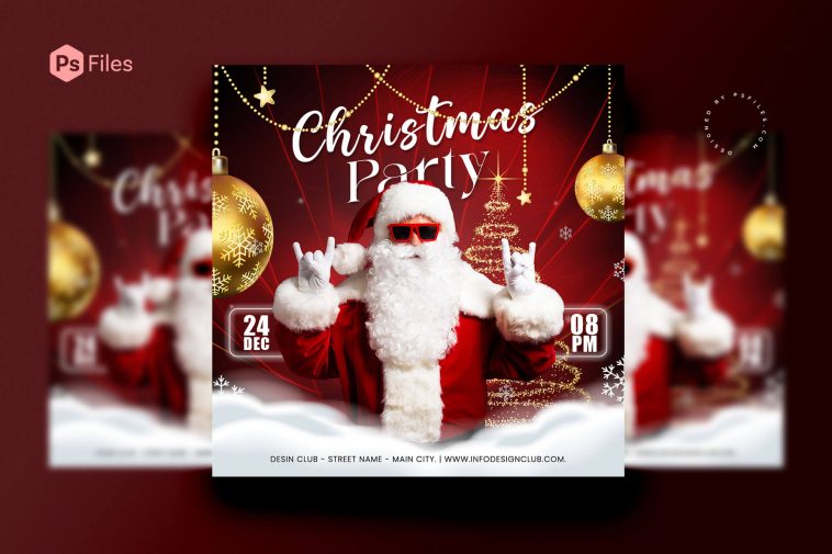 Free Christmas Party Social Media Post Design Template PSD