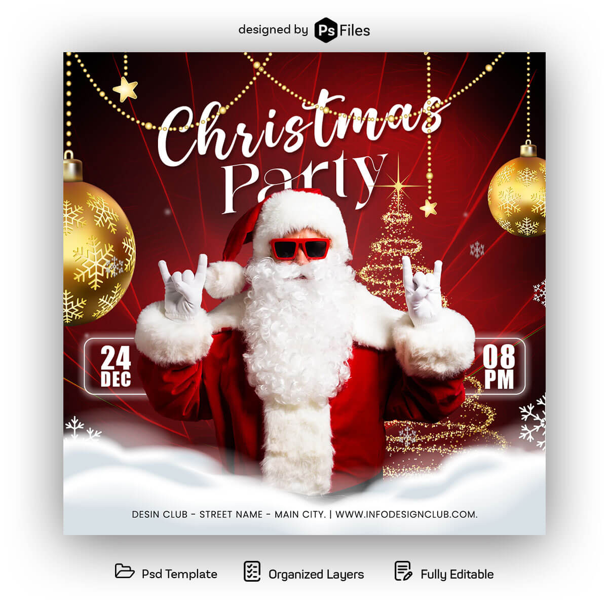 Free Christmas Party Social Media Post Design Template PSD