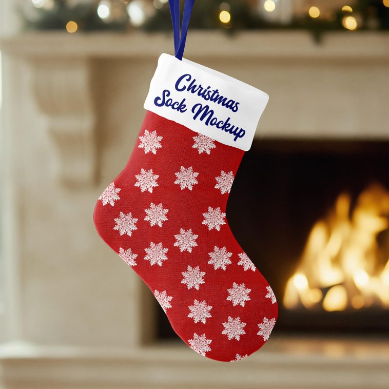 Free Christmas Sock Mockup PSD