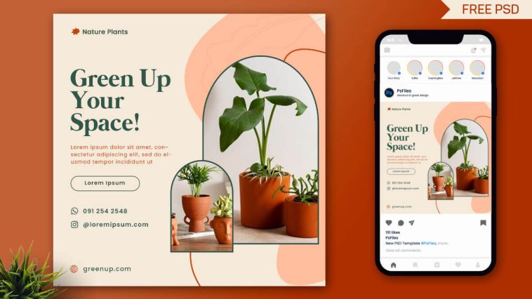 Free Indoor Plants Instagram Post Design PSD Template