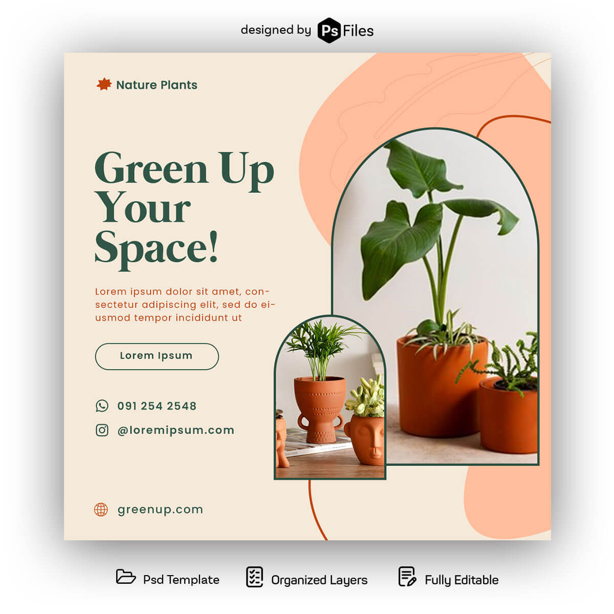 Free Indoor Plants Instagram Post Design PSD Template  