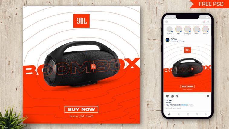 Free JBL BOOMBOX Social Media Post Design PSD Template