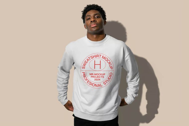 Free Men Wearing Sweatshirt Mockup PSD