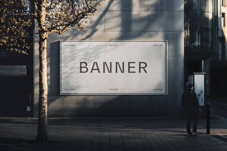 Free Outdoor Advertising Wall Mounted City Billboard Banner Mockup PSD