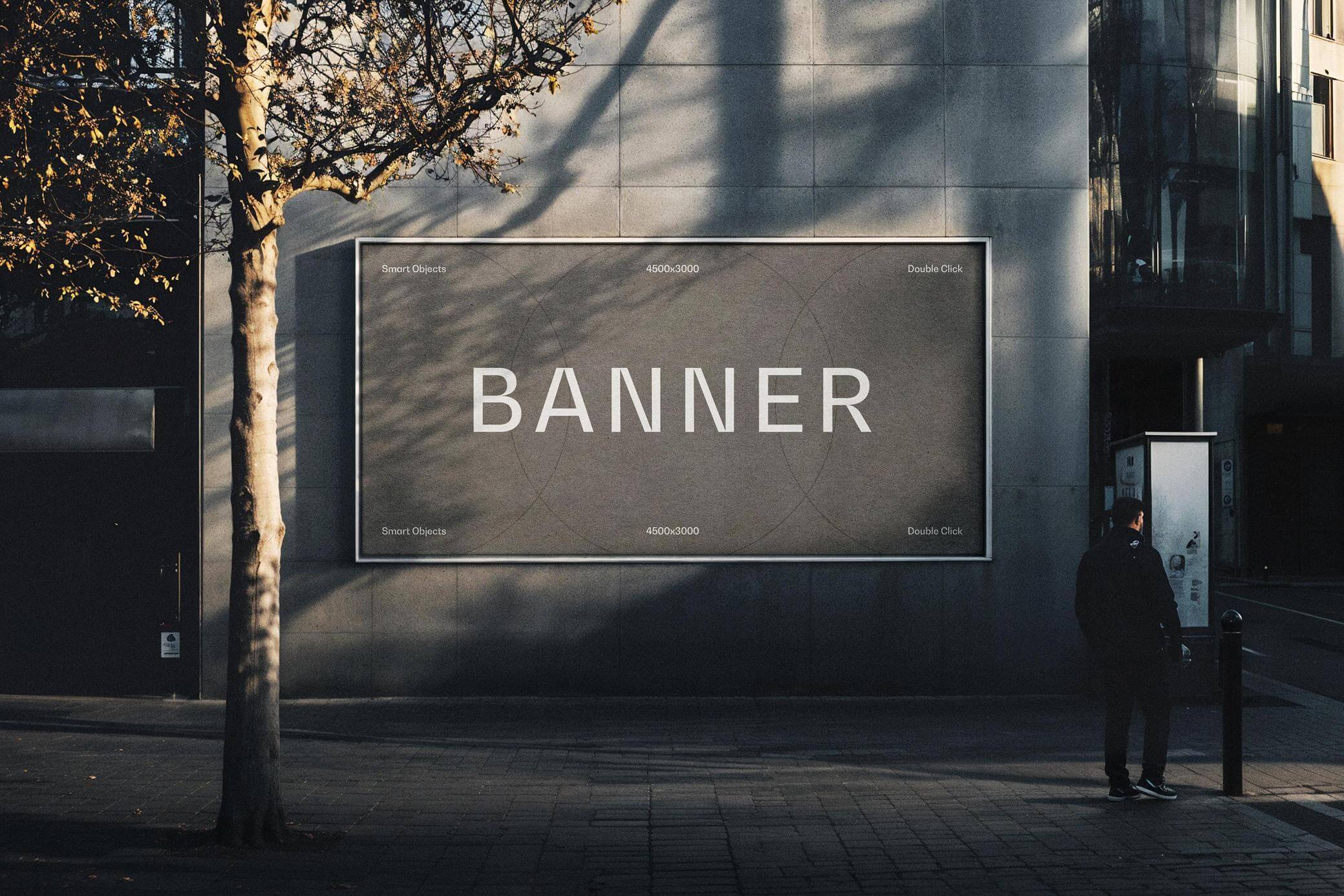 Free Outdoor Advertising Wall Mounted City Billboard Banner Mockup PSD