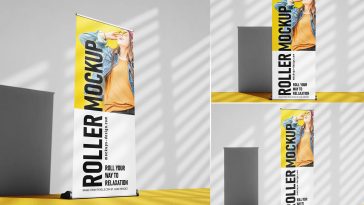 Free Tall Roller Banner Mockup PSD set