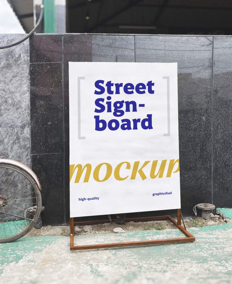 Free Urban Street Signboard Mockup PSD