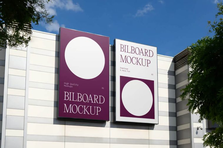 Free Vertical Billboards on Building Mockup PSD