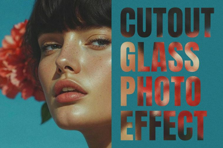 Free Text Cut Out Glass Photo Effect PSD