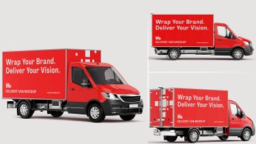 3 Free Side view Cargo Delivery Van Mockup PSD