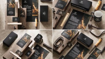 5 Free Dark Workshop Stationery Mockup PSD Files