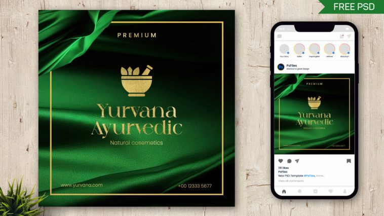 Free Ayurvedic Cosmetic Logo Post Design PSD Template