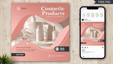 Cosmetic Beauty Products Promotion Post Design Free PSD Template