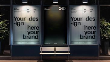 Free Bus Station Lightbox Banner Mockup PSD