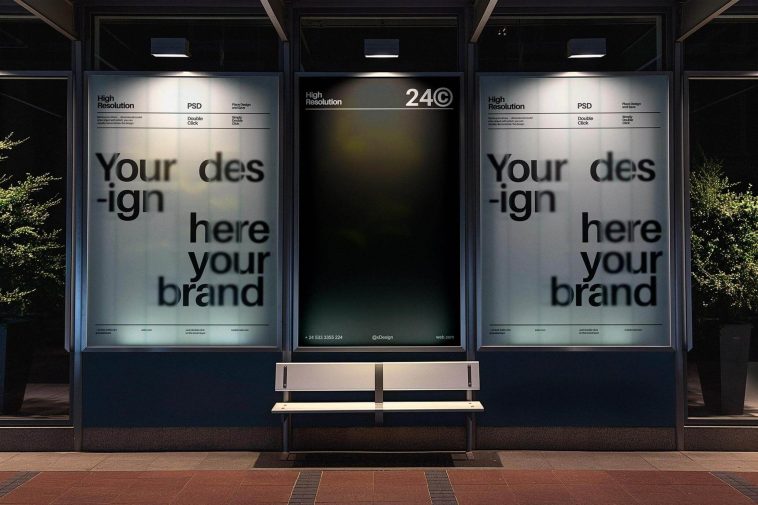 Free Bus Station Lightbox Banner Mockup PSD