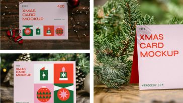 Free Christmas Paper Postcard Mockup PSD