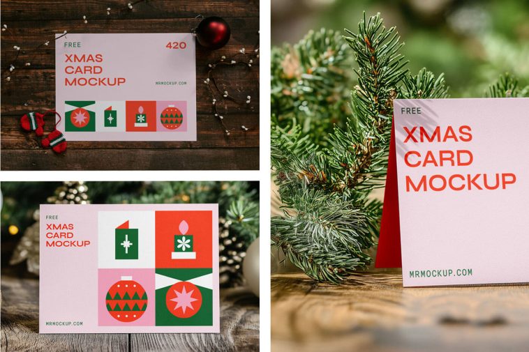 Free Christmas Paper Postcard Mockup PSD