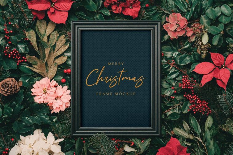 Free Festive Xmas Frame Mockup PSD