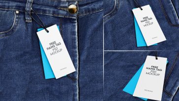 Free Hang Tags On Blue Jeans Mockup PSD Set