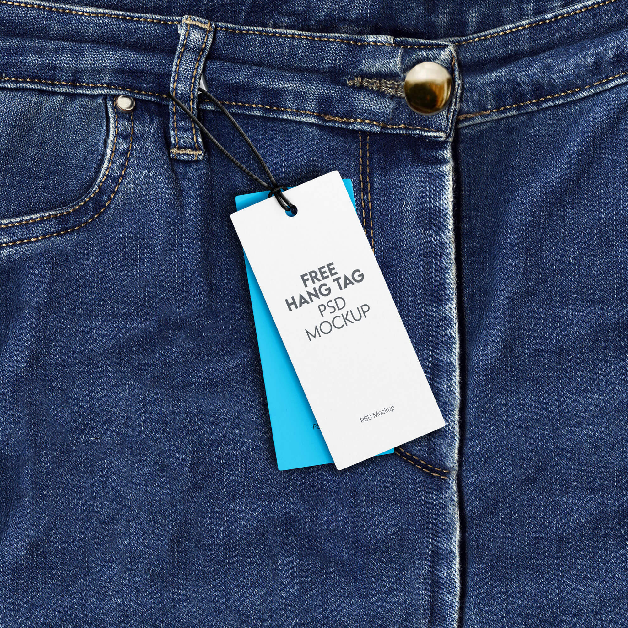 Free Hang Tags On Blue Jeans Mockup PSD Set