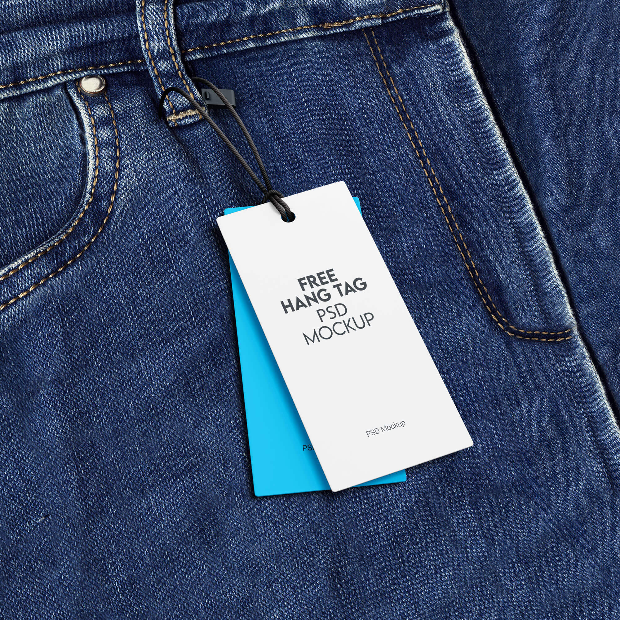 Free Hang Tags On Blue Jeans Mockup PSD Set