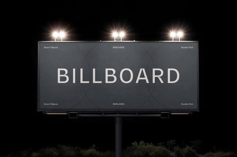 Free Night Time Billboard Ad Mockup PSD