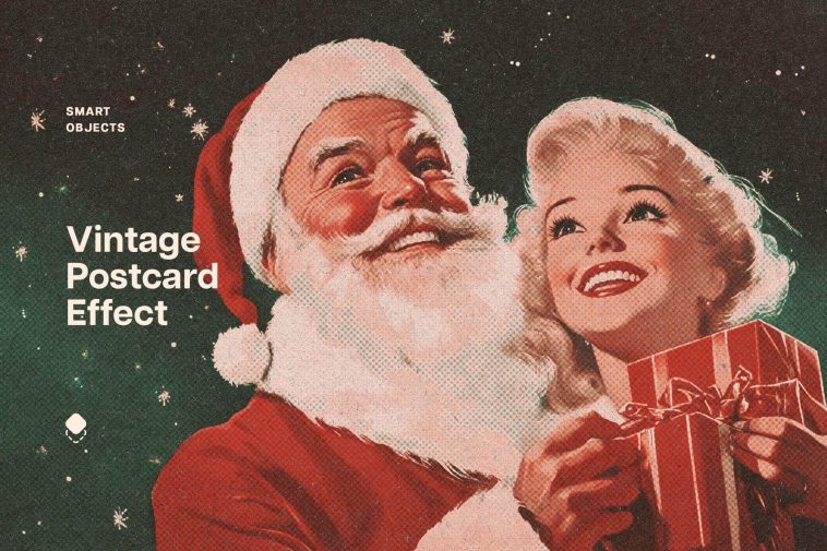 Free Vintage Christmas Postcard Effect PSD