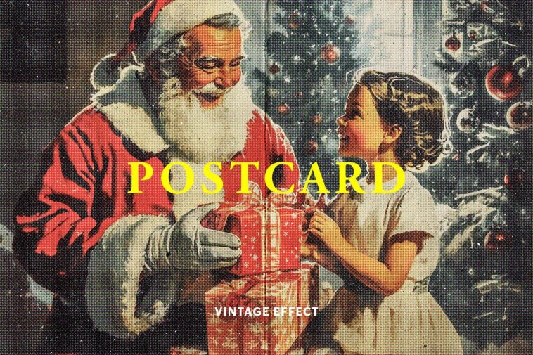 Free Vintage Christmas Halftone Postcard Effect PSD