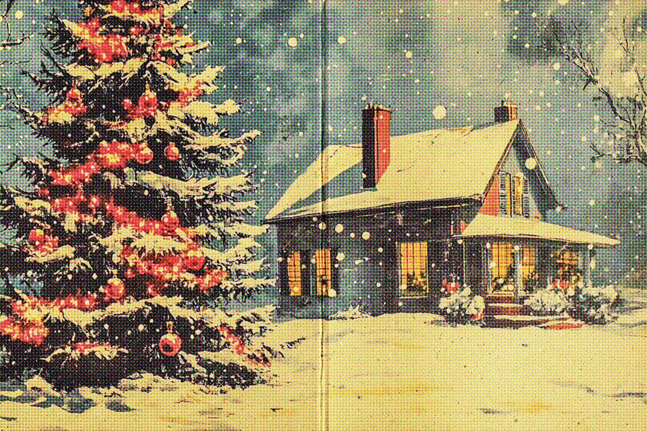 Free Vintage Christmas Halftone Postcard Effect PSD