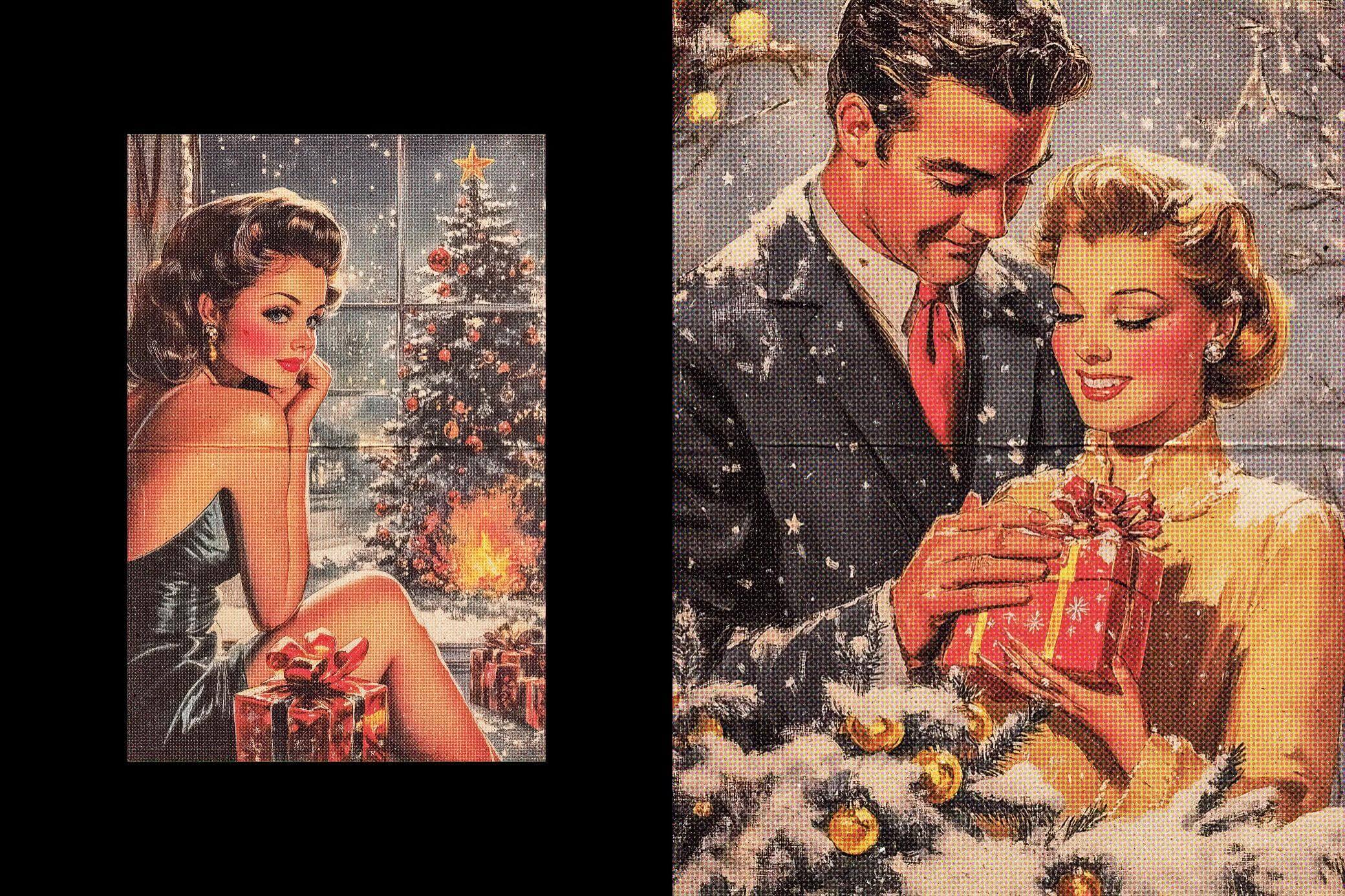 Free Vintage Christmas Halftone Postcard Effect PSD