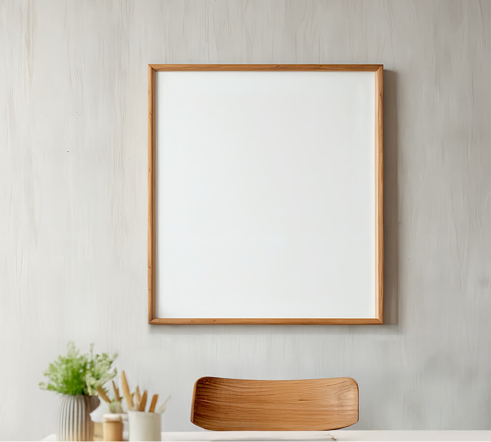 Free Wooden Frame On Wall Mockup PSD