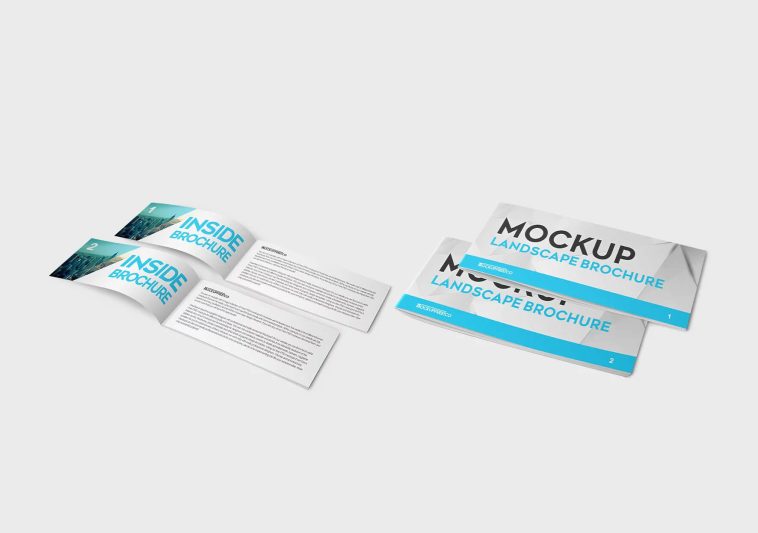 2 Free Landscape Bi-Fold Extra Long Brochure Mockup PSD Files