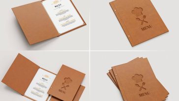 4 Free Elegant Restaurant Leather Menu Card Mockups PSD Set