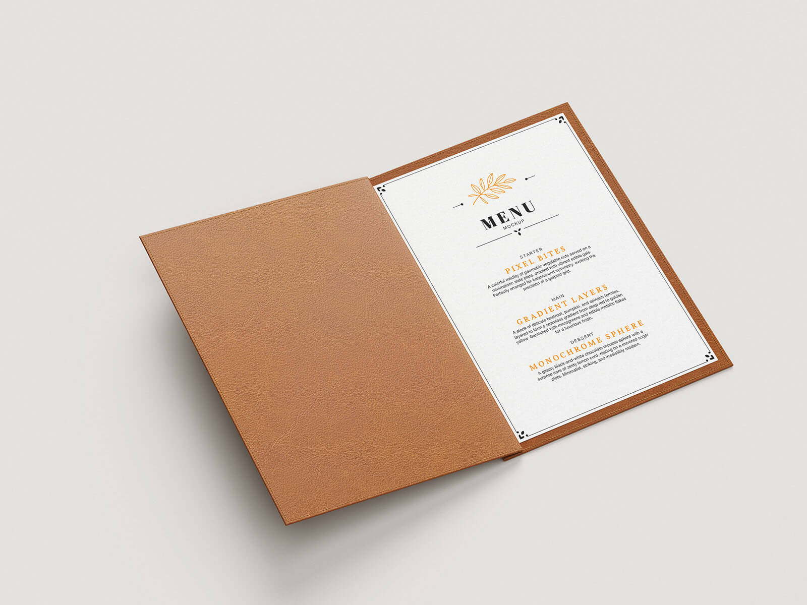 4 Free Elegant Restaurant Leather Menu Card Mockups PSD Set