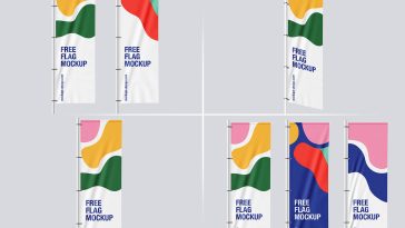 4 Free Vertical Flag Pole Banner Mockup PSD Files