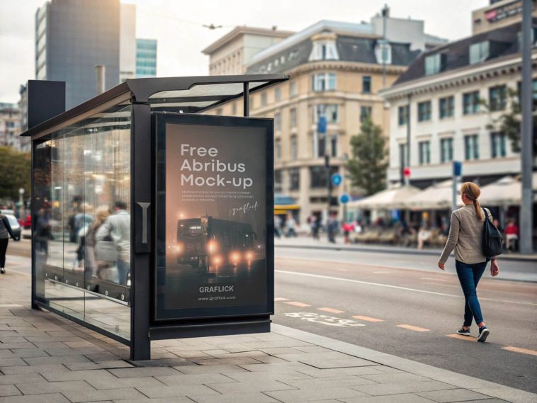 Free Abribus / Bus Shelter Poster Mockup PSD